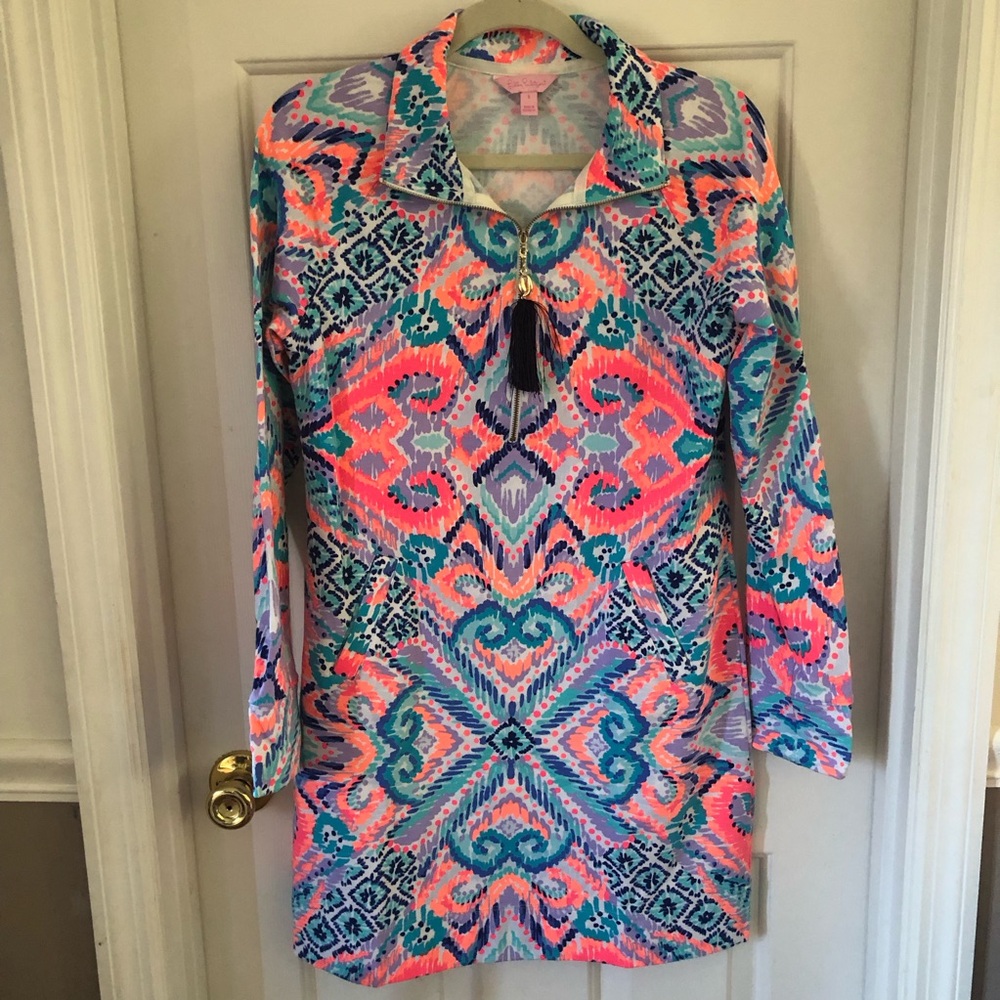 Lilly Pulitzer UPF 50+ Skipper Popover Dress Solar Opposite Size S